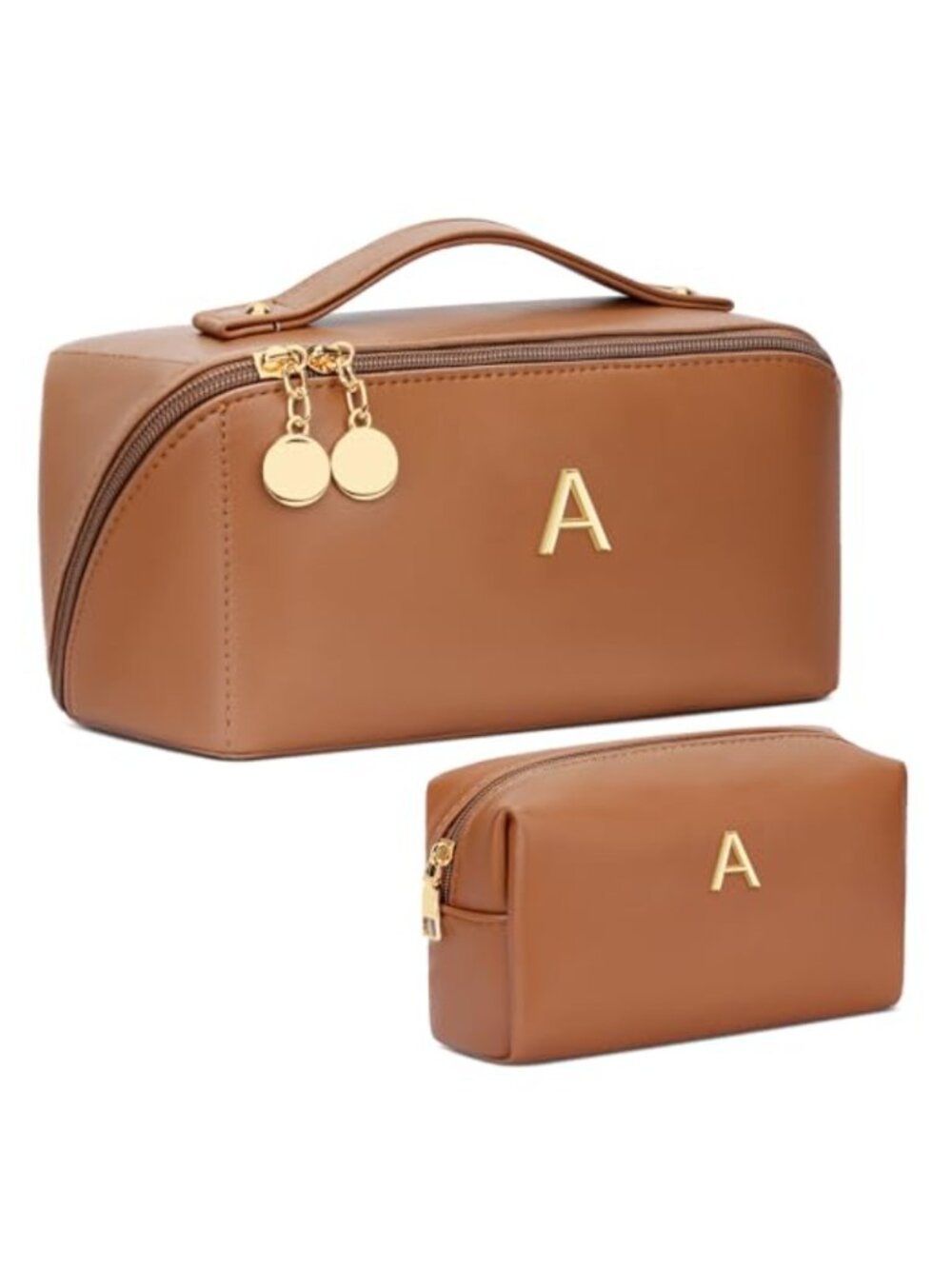Personalized Initial Makeup Bag Set Faux Leather Travel Cosmetic Organizer